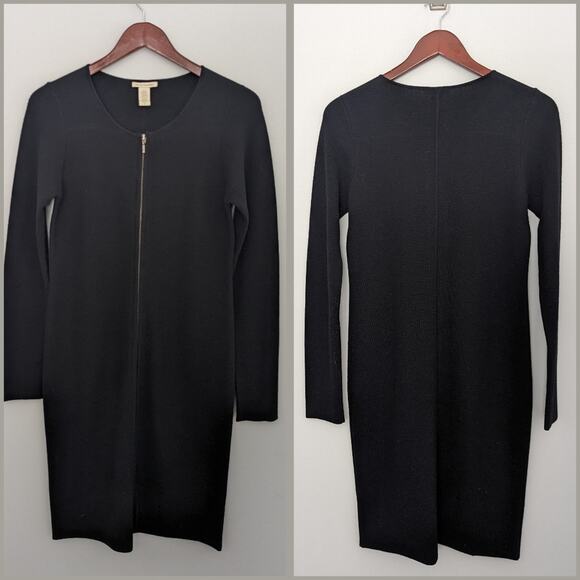 White + Warren Black Merino Wool Zipper Down Dress Long Sleeve Small - Picture 1 of 5